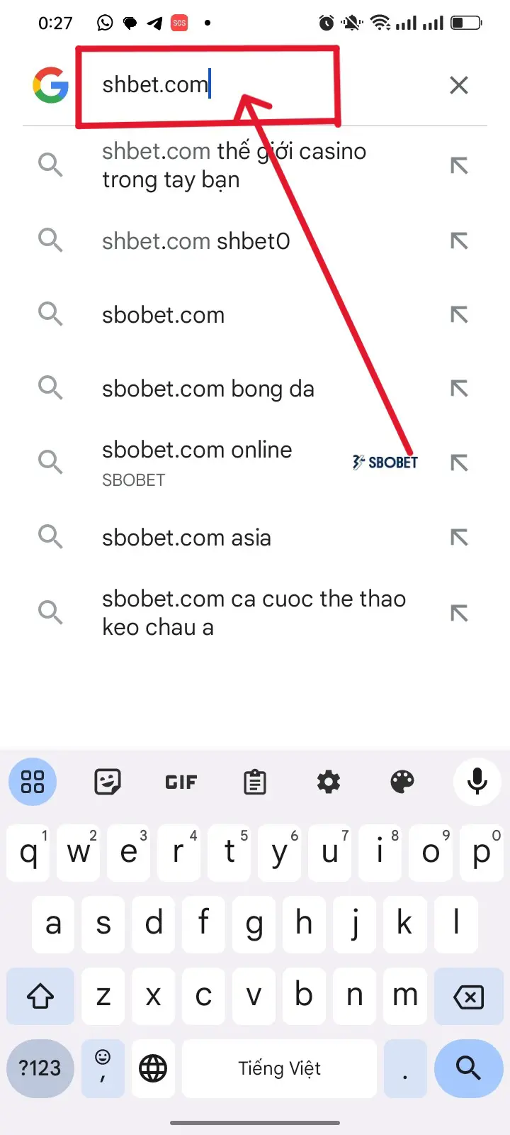 Bước 1: Tìm kiếm "SHBET.COM" tại "GOOGLE"